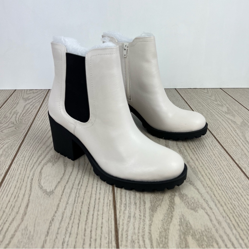 Sun + Stone Women's Morghan Lug Sole Block-Heel Booties 9.5 White $80
